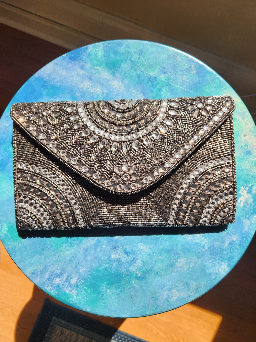 Beaded Evening Envelope Clutch with Crystal Accents
